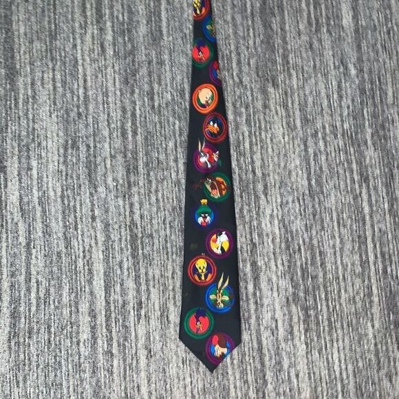 Vintage Looney Tunes Mania & Friends Mens Neck Tie‎ Black Tweety Bird Sylvester - Picture 1 of 8